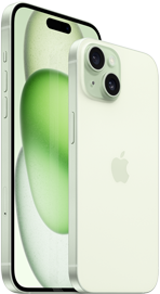 Vista de un iPhone 15 Plus de 6.7 pulgadas y un iPhone 15 de 6.1 pulgadas al lado para comparar su tamaño.
